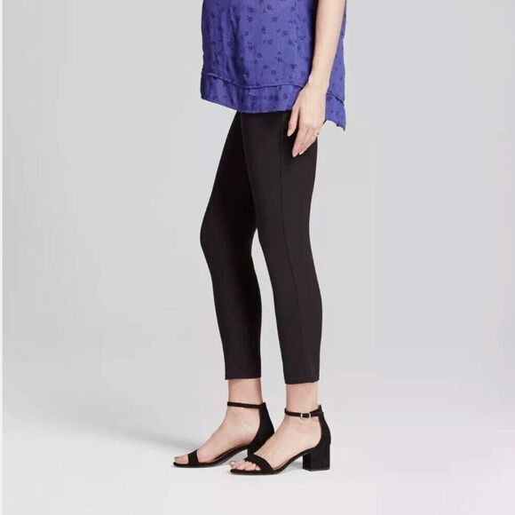 NWT ISABEL MATERNITY 6 Ankle Skinny Trouser Pants Solid BLK Inset Panel Stretch - Picture 2 of 14